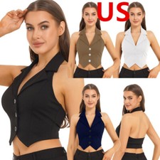 Colete feminino elegante ajustado gola V botão frontal cropped blazer colete comprar usado  Enviando para Brazil
