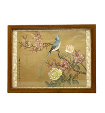 Usado, Quadro de desenho chinês Taiwan flores pássaro azul arte impressão 1979 saudações vintage comprar usado  Enviando para Brazil