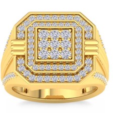 Anel masculino de ouro amarelo com moldura octógono duplo multidiamante quadrado diamante 1 3/4 ct comprar usado  Enviando para Brazil