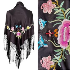 Xale preto flamenco piano cachecol sedoso franja mantão bordado colorido gótico comprar usado  Enviando para Brazil