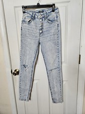 Calça jeans Wild Fable 4x28 cintura mais alta skinny stretch botão de lavagem ácida Fly Distress comprar usado  Enviando para Brazil