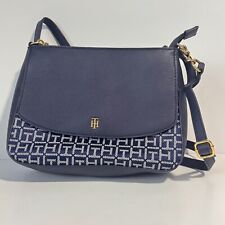 Bolsa satchel Tommy Hilfiger Yvette II alça superior aba monograma quadrado jacquard, azul marinho comprar usado  Enviando para Brazil