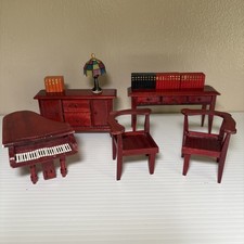 Casa de bonecas de madeira móveis em miniatura mesa de piano com abajur estante 2 cadeiras, usado comprar usado  Enviando para Brazil