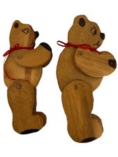 Antigo Primitivo GRANDE Madeira 2 TEDDY BEARS Rústico NATAL Articulado Móvel 18" 16" comprar usado  Enviando para Brazil