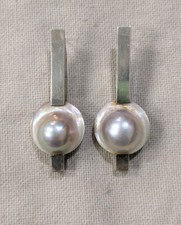 Antigo Brincos modernistas de prata esterlina e gota de pérola Mabe 2" de comprimento comprar usado  Enviando para Brazil