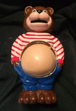 Usado, RARO Vintage 7" Pote de Plástico Barriga Urso de Pelúcia Moeda Banco de Dinheiro com Caixa, Por JSNY comprar usado  Enviando para Brazil