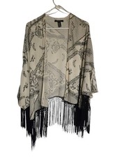 Kimono feminino Forever 21 bege/preto franjas transparentes tamanho P/M manga 3/4 casual comprar usado  Enviando para Brazil