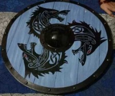 Capacete de pavor Viking Runas Aegishjalmur padrão nórdico escudo redondo de madeira LARP comprar usado  Enviando para Brazil