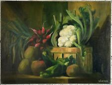 France Art Original Still Life With Vegetables Oil Canvas Painting, Signed comprar usado  Enviando para Brazil