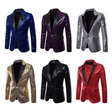 Herren Sakko mit Pailletten Smokingjacke Glitzer Blazer für Party Abschlussball comprar usado  Enviando para Brazil