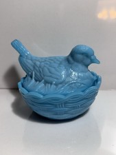 Vintage Portieux Vallerysthal França Vidro de Leite Azul Pássaro no Ninho comprar usado  Enviando para Brazil