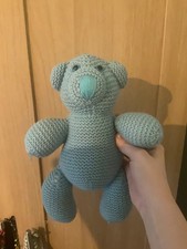 Knitted blue teddy for sale  HUNTINGDON