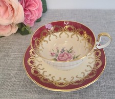 Xícara e pires vintage Aynsley rosa, marrom, dourado; porcelana óssea, Inglaterra comprar usado  Enviando para Brazil