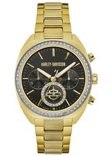 Bulova Harley-Davidson relógio cronógrafo feminino cristal seis mãos tom dourado (A1 comprar usado  Enviando para Brazil
