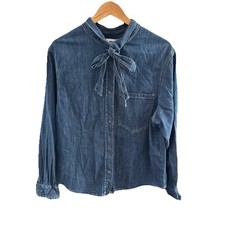 Blusa jeans feminina Zara azul tamanho G 100% algodão arco frontal bolso botão manga longa comprar usado  Enviando para Brazil