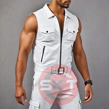MACACÃO CARGO BRANCO COURO MACIO REAL MASCULINO MACACÃO MACACÃO GERAL SEM MANGAS comprar usado  Enviando para Brazil