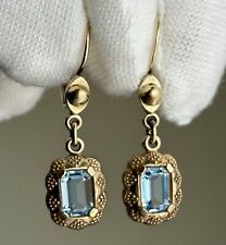Brincos vintage Art Deco azul pasta gota assinados ALEMANHA pendurados ouro laminado 30mm, usado comprar usado  Enviando para Brazil