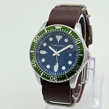 Relógio masculino "THE WATCH STUDIO" mostrador azul, moldura verde estilo mergulhador, couro, 43mm comprar usado  Enviando para Brazil