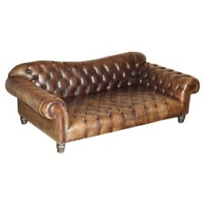 SOFÁ TUFADO CHESTERFIELD COURO MARROM TINGIDO À MÃO VINTAGE EXTRA GRANDE E PROFUNDO comprar usado  Enviando para Brazil