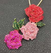 Usado, Colar/broche longo moda pingente folha flor rosa cristal multicolorido comprar usado  Enviando para Brazil