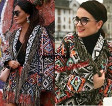 Używany, ZARA KIMONO CARDIGAN FRINGED TRIBAL AZTEC EMBROIDERED BLAZER COAT JACKET SMALL S na sprzedaż  PL