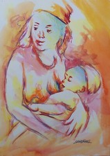 Watercolor mother child d'occasion  Expédié en Belgium