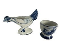Delft 2 xícaras de ovos galinha pintada à mão porcelana azul Holanda comprar usado  Enviando para Brazil