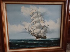 Pintura em tela a óleo vintage marítima náutica C. Million navio clipper barco  comprar usado  Enviando para Brazil
