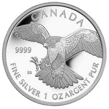 2014 Canadá $5 Peregrine Falcon moeda de prata pura sem caixa ou certificado de autenticidade à prova .999 comprar usado  Enviando para Brazil
