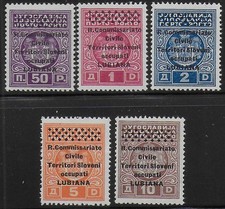 1941 Lubiana Postage Due stamps 5v. MNH Sassone n. 6/10 na sprzedaż  Wysyłka do Poland