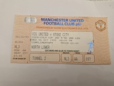 BILHETE COMPLETO STUB- MANCHESTER UNITED V STOKE CITY- COCA COLA CUP OUTUBRO 1993 comprar usado  Enviando para Brazil