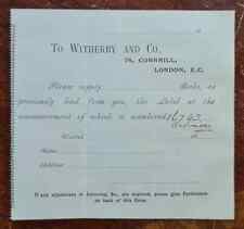 1890 Witherby and Co, 74 Cornhill, Londres Compartir Certificado Libro Formulario de pedido segunda mano  Embacar hacia Mexico