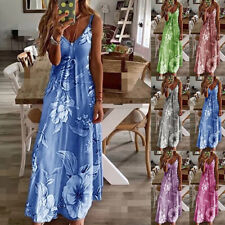 Vestido maxi feminino floral com alças feminino verão praia noite festa vestidos boho, usado comprar usado  Enviando para Brazil