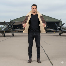 Jaqueta de couro real masculina RAF B3 bombardeiro aviador pele de ovelha piloto casaco voador comprar usado  Enviando para Brazil