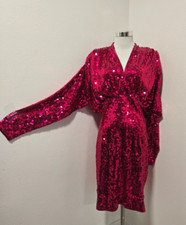 VESTIDO DE FESTA ANOS 80 NIGHT LINE FUSCHIA LANTEJOULAS MANGA DOLMAN SEXY ABERTO COSTAS/FRENTE comprar usado  Enviando para Brazil
