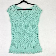 Suéter Lilly Pulitzer Kinley tamanho médio barra de areia azul crochê malha aberta comprar usado  Enviando para Brazil