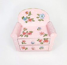 Pequena cômoda/sofá de madeira rosa caixa de bugigangas, 2 gavetas, rosa com florais comprar usado  Enviando para Brazil