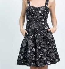 Usado, Vestido Eva Rose linha A coquetel tamanho L Rockabilly lua estrelas preto branco gótico comprar usado  Enviando para Brazil