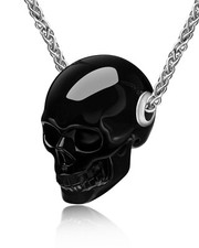 Colar de 1,2" pingente de caveira de cristal esculpido à mão obsidiana preta, joias de caveira comprar usado  Enviando para Brazil