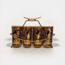 8 copos vintage com garanhões transportadores aparados a ouro cavalo comprar usado  Enviando para Brazil