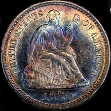 1870-P SUPERB+ GEM BU MS SEATED LIBERTY MEIA MOEDA ARCO-ÍRIS TONIFICAÇÃO DE COR comprar usado  Enviando para Brazil