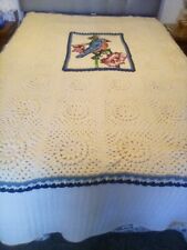 Colcha/jogo de crochê feito à mão em tamanho real. Inserção de pássaro ponto cruz. comprar usado  Enviando para Brazil