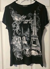 Blusa Vintage Hello Paris Embelezada Strass Preta Top Torre Eiffel Y2K comprar usado  Enviando para Brazil