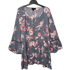 Lane Bryant Floral Tropical Flutter Croche Manga Camadas Decote V Rosa Cinza 26/28, usado comprar usado  Enviando para Brazil