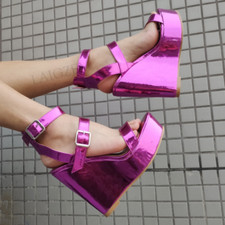 Sandálias anabela plataforma feminina biqueira aberta verão altura aumento sapatos fivela alça comprar usado  Enviando para Brazil