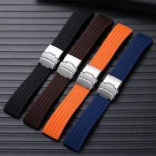 Pulseira de relógio listrada de borracha fivela de implantação 18mm 20mm 22mm 24mm pulseira comprar usado  Enviando para Brazil