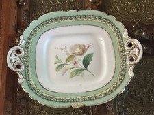Usado, Prato oval antigo inglês de porcelana verde perfurado floral e dourado design comprar usado  Enviando para Brazil