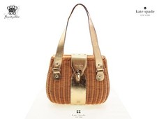 Bolsa de mão Kate Spade cesta de palha estilo Avita acabamento de couro tom dourado usada YBa0437 comprar usado  Enviando para Brazil