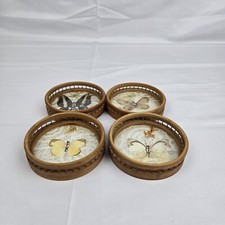 Vintage MCM Glass Coaster Coleção Borboleta Bambu Rattan Conjunto de 4 Boho , usado comprar usado  Enviando para Brazil