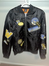 Jaqueta Bomber Golden State Warriors Masculina Média Sátira Preta Patches NBA comprar usado  Enviando para Brazil